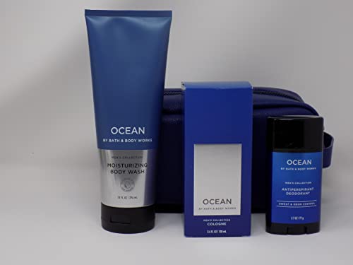 Ocean Men Koleksiyonunda Güzel bir Seyahat Çantasında Kolonya, Nemlendirici Vücut Yıkama ve Terlemeyi Önleyici Deodorant Bulunur