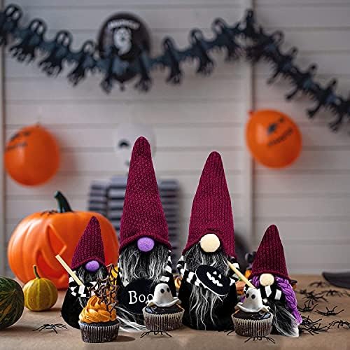 4 PCS Cadılar Bayramı Cadı Cüceler Peluş Dekor Set El Yapımı Tomte İsveç Gnome Güz Süslemeleri Yüzsüz Bebek ile Siyah Cadı Pelerin