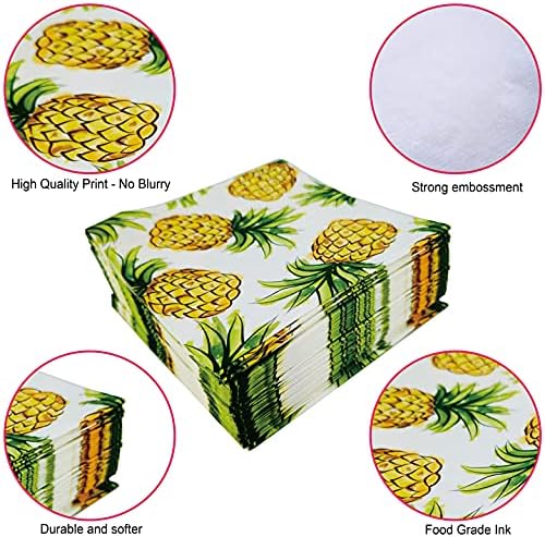 DYLİVeS Öğle Yemeği Ananas Peçeteler Tropikal Hawaii Tema, 6.5 x 6.5 İçecek Peçeteler Parti Kutusu 50 Adet Set