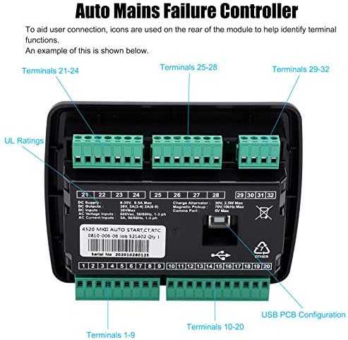 Otomatik Şebeke Arızası Kontrol Modülü Dizel Jeneratör Kontrolörü Çeşitli Motorlar için Kendiliğinden Çalışan LCD Koruma Kontrolörü