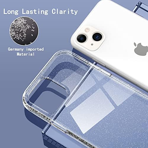BAISRKE iPhone 13 Kılıf ile Uyumlu, [2 x Temperli Cam Ekran Koruyucu],Bling Glitter Temizle Girly Kadınlar için Tam Vücut Koruma