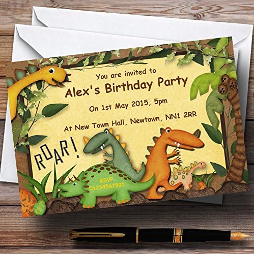 Dinozor Ormanı Kişiselleştirilmiş Doğum Günü Partisi Davetiyeleri