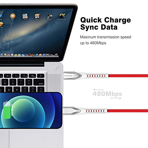 USB-C Yıldırım Kablosu [MFİ Sertifikalı] 10FT / 3 M WFVODVER iPhone 12 Hızlı şarj kablosu Naylon Örgülü iPhone ile Uyumlu 12/12