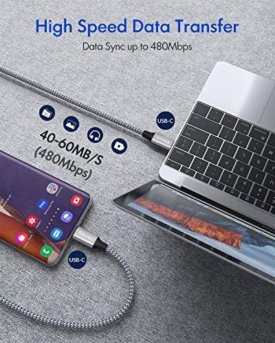 Uzun USB C Kablosu USB C 10ft, 60 W PD Hızlı Şarj Tipi C şarj kablosu Örgülü ile Uyumlu Samsung Galaxy S21 S21+ S20 S21 Ultra