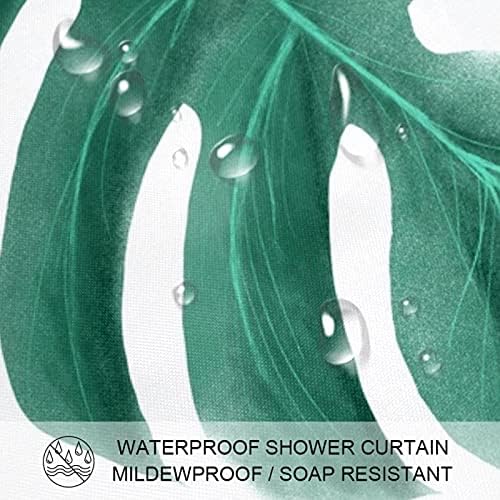 Duş perdesi Liner Seti ile 12 Yüzükler Küvet için Ağır Ev Dekoratif Duş Perdesi 72x72 İnç Tropikal Yeşil Yapraklar