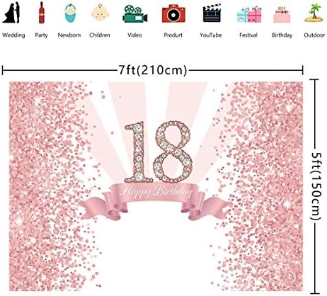 Gül Altın Pembe 18th Doğum Günü Partisi Fotoğraf Backdrop Prenses Kız Glitter Diamonds Parlak Tatlı Onsekiz Arka Plan (18th)