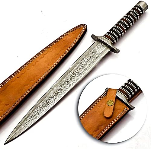 DK-6464 El Yapımı Şam Çelik 18 İnç Şam Çelik Avcılık Bıçaklar-Güzel Gül Ahşap ve Siyah Micarta Kolu