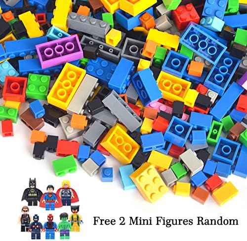 Yapı Tuğlaları Lego ile uyumlu - Rastgele Renkte 1000 Adet Toplu Yapı Taşları-Karışık Şekil - 2 Figür içerir