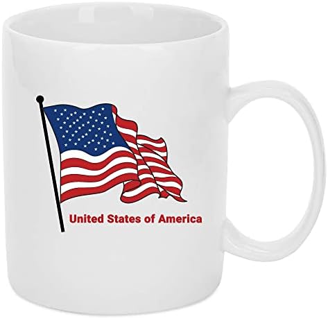 Gom 10 Vietnamca el yapımı porselen kahve kupa çift taraflı baskılı ABD bayrağı, 11.83 oz Beyaz
