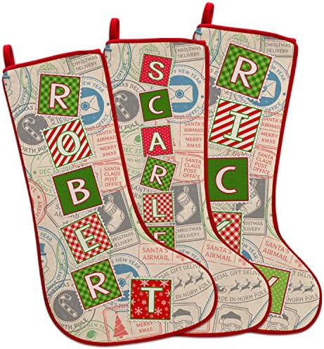 2 Set, İsimle Kişiselleştirilmiş Noel Çorapları, Damga Temalı Harflerle Özelleştirilmiş Noel Çorapları, Aile ve Çocuklar için