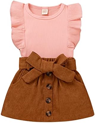 Yürüyor Bebek Bebek Kız Moda Etek Kıyafetler Örme T-Shirt Tops Düğme Mini Etekler Set 2 Adet Bahar Yaz Giysileri