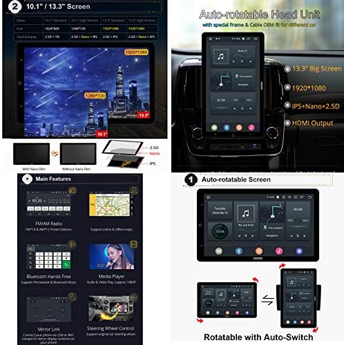 Foof Araba Stereo 2 Din Android Araba Video Oynatıcı 13.3 Dokunmatik Ekran ın-Dash Otomatik Dönebilen Kafa Ünitesi ile Bluetooth/GPS/WiFi/Araç
