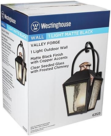 Westinghouse Aydınlatma 6312300 Valley Forge Tek Işıklı Dış Duvar Fener, Bakır Aksanlı Mat Siyah Kaplama ve Şeffaf Seribaşı Camda