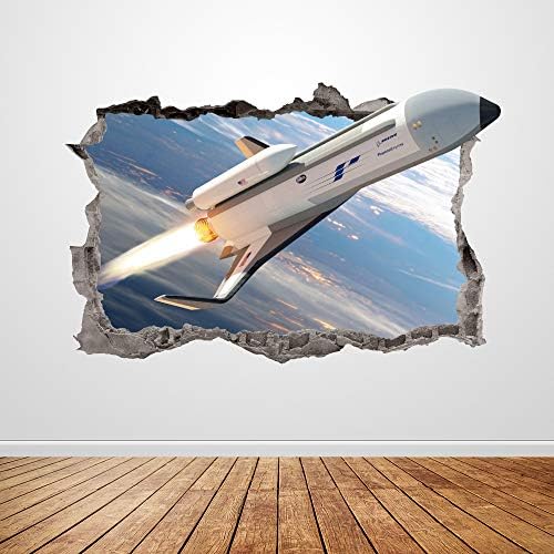 Uzay Roket Duvar Çıkartması Smashed 3D Grafik Skyrocket Duvar Sticker Sanat Mural Poster Çocuk Odası Dekor Hediye UP249 (70 W