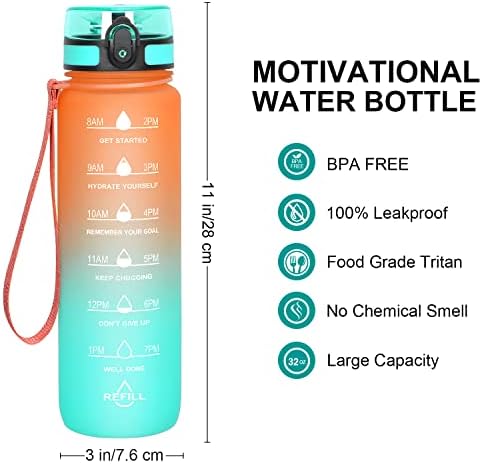 Favofit Motivasyon Su Şişesi ile Zaman İşaretleyici 32 oz Su Şişeleri ile Kez içmek için-Kullanımlık ve BPA Ücretsiz Tritan Plastik-Spor