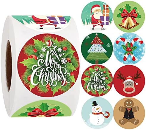 Merry Christmas Etiketler Etiketler Rulo 1.5 İnç 8 Tasarımlar Yuvarlak Noel Etiketleri 500 Yapıştırıcı Noel Dekoratif Zarf Mühürler