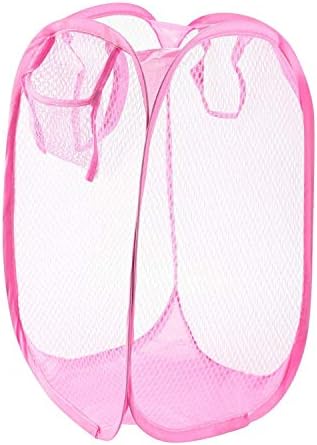 6948 - Pink-3Pcs Pop – Up Çamaşır Katlanabilir Örgü Sepet Giysi Sepeti W/Handle-MN32