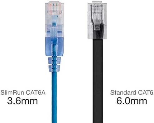 Monoprice-115150 SlimRun Cat6A Ethernet Yama Kablosu-Snagless RJ45 UTP Saf Çıplak Bakır Tel 10G 30AWG 1ft Mavi 10-Pack