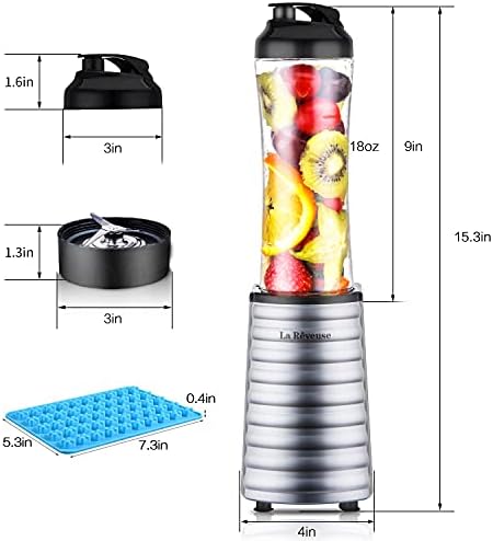 La Reveuse Smoothies Blender 300 Watt 18 oz BPA Ücretsiz Taşınabilir Seyahat Spor Şişesi-Bulaşık Makinesinde Yıkanabilir (1801