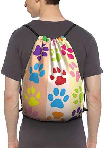 Renkli pençe baskı ipli sırt çantası, spor salonu Sackpack çanta Yoga spor yüzme seyahat plaj İçin