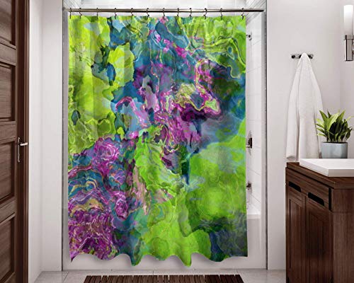 Soyut sanat banyo dekor, mor, mavi ve yeşil duş perdesi, Beautyberry