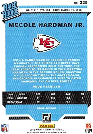2019 Donruss Tuval Futbol 325 Mecole Hardman Jr. Kansas City Chiefs Puan Çaylak Resmi NFL Ticaret Kartı Panini Amerika'dan