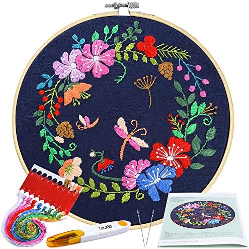 Desen ve Talimatlarla Caydo Tam Kapsamlı Nakış Başlangıç Kiti, Çiçek Desenli Nakış Giysileri, Bambu Nakış Çemberleri, Renkli