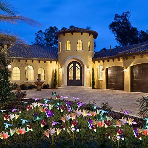 Anpro cadılar bayramı süslemeleri güneş LED çiçek bahçe ışık ile 6 zambak çiçek kelebekler kombinasyonu, su geçirmez güneş dekorasyon