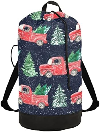 Kırmızı Noel Kamyon Çamaşır Torbası Sırt Çantası Ağır çamaşır torbası Omuz Askıları ile Seyahat çamaşır torbası Katlanabilir