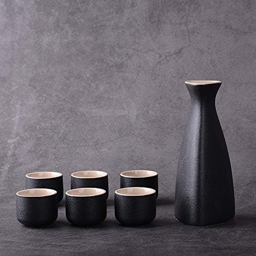 DOMALA Japon Geleneksel Siyah Seramik Sake Seti - 1 Pot 6 Bardak