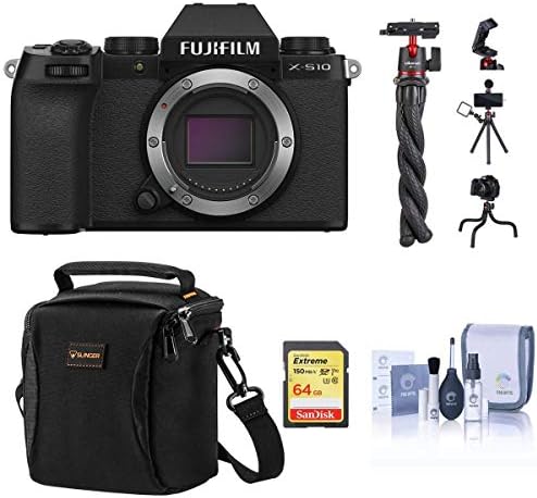 Fujifilm X-S10 Aynasız Dijital Fotoğraf Makinesi, Siyah (Yalnızca Gövde) - 64GB SD Hafıza Kartı, Omuz Çantası, Ahtapot Tripodu,