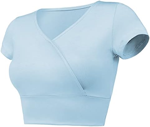 RÜYA INCE kadın Seksi Derin Dalma V Boyun Kırpma Üstleri Kısa Kollu Slim Fit Çapraz Wrap Temel Egzersiz T Shirt