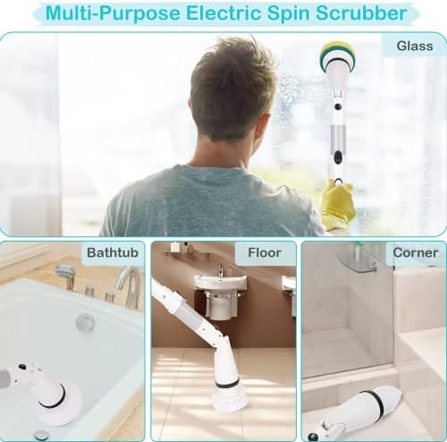 Needenr Elektrikli Temizleme Fırçası, şarj Edilebilir Akülü Çok Amaçlı 360 Dönen Duş Spin Scrubber Ayarlanabilir Kol Güç Fırça