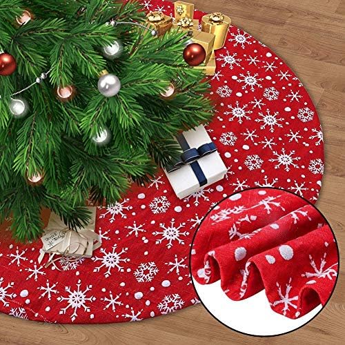 MAGGİFT 48 İnç Kırmızı Noel Ağacı Etek ile Kar Taneleri, geleneksel Noel Ağacı Mat Çift Katmanlar için Noel Partisi Dekorasyon