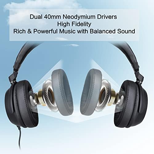 SİMOLİO Stereo Kablolu Mikrofonlu ve Ses Kontrollü Kulak Üstü Kulaklıklar, Yetişkinler, Öğrenciler, Çocuklar için 1,5 M / 4,9