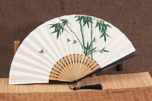 BıngGoGo El Yapımı El-Boyalı Pamuk ve Keten Kolu Katlanır Fan,Antik Japon Tarzı (Bambu Kuş)