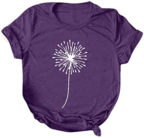 Aıouıos T-Shirt Kadınlar için, kadın Yaz Üstleri Rahat Karahindiba Baskılı Bluzlar Gevşek Fit Tunik Tee ile Komik Grafik