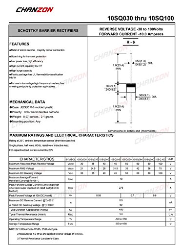 (20 Parça paketi) Chanzon 10SQ045 Schottky Bariyer Doğrultucu Diyotlar 10A 45 V R-6 Eksenel 10 Amp 45 Volt