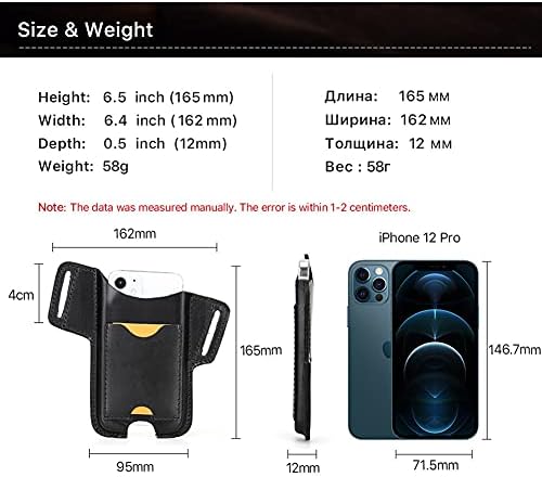 Hakiki Deri Taşınabilir Cep Telefonu Kemer Çantası, Erkekler için Hiram Çılgın At Deri Cep Telefonu Kılıfı (6.1 inç Siyah(Orta))