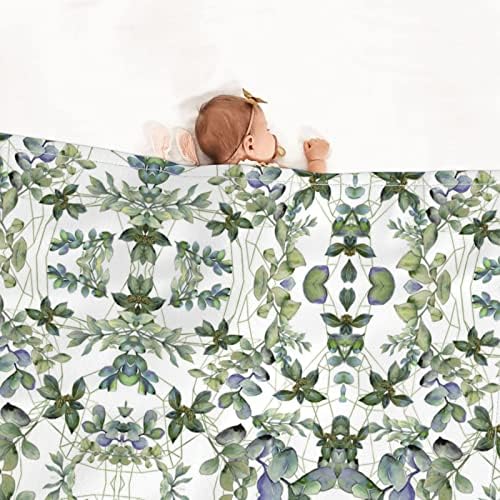 Battaniye. Unisex Bebek peluş battaniye. yeşil Okaliptüs Yaprakları ile Desen Bir Boyut
