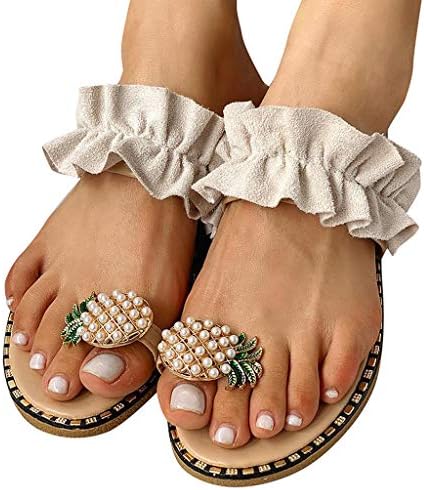 HİRİRİ Ayak Halka Sandalet Kadınlar için Düz Ayakkabı Flip Flop Üzerinde Kayma Ananas Yaz Slaytlar Rhinestone Kristal Terlik