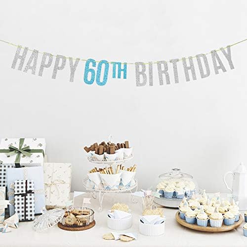 Gümüş Glitter Mutlu 60th Doğum Günü Banner için 60th Doğum Günü Şerefe için 60 Yıl Parti Süslemeleri