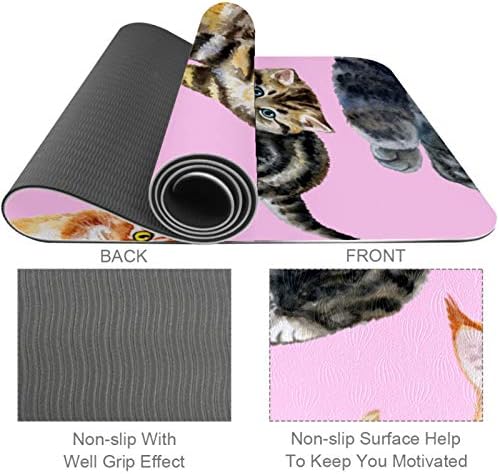 Unicey Kedi Desen Pembe Yoga Mat Kalın Kaymaz Yoga Paspaslar için Kadın ve Kız egzersiz matı Yumuşak Pilates Paspaslar, (72x24