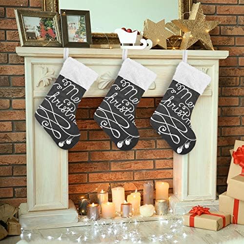 YUEND ile Beyaz Peluş Trim Merry Christmas Siyah Sanat Retro Klasik Kişiselleştirilmiş Noel Stocking Kitleri 1 Parça için Aile