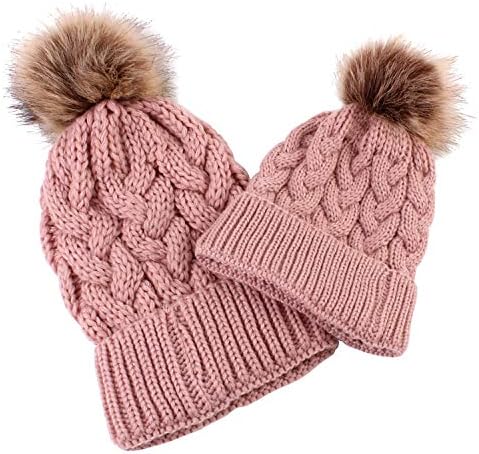 2 Pcs Ebeveyn-Çocuk Şapka Kış Sıcak Yumuşak Örgü Şapka Anne Çocuk Bebek Aile Tığ Bere Kayak Kap için Anne Kızı Oğlu