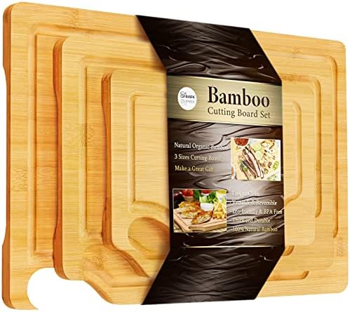 Sıbaok Bambu Kesme Tahtası-3'lü Mutfak Seti için Kesme Tahtaları, Yerleşik Saplı Ahşap Kesme Tahtası, Et Meyve ve Sebze için