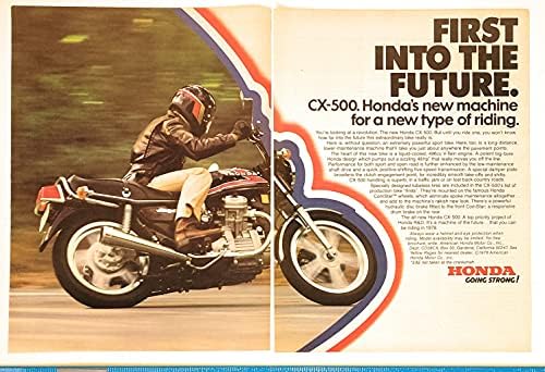 Dergi Baskı Reklamı: 1978 Honda CX-500 Motosiklet Spor Bisikleti, 496cc Sıvı soğutmalı OHV 80 derece V-twin, Geleceğe İlk, Yeni