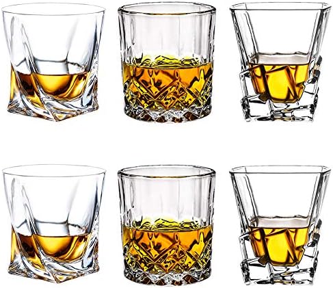 Viski Gözlük, 6 Paket Scotch Tumblers, 3 stilleri 10 OZ Kristal Eski Moda Züccaciye için Bourbon / Rom gözlük / Bar Tumbler Viski