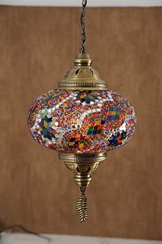Türk Fas el yapımı Mozaik Cam Renkli Boho tavan kolye Fikstür asılı lamba ışık Avize, 10 XL (Renkli)