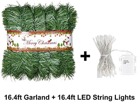Lvydec 16.4 ft yapay noel çelenk dekorasyon, ışıklı çam çelenk yumuşak yeşillik çelenk ile 50 LED dize ışıkları için tatil parti